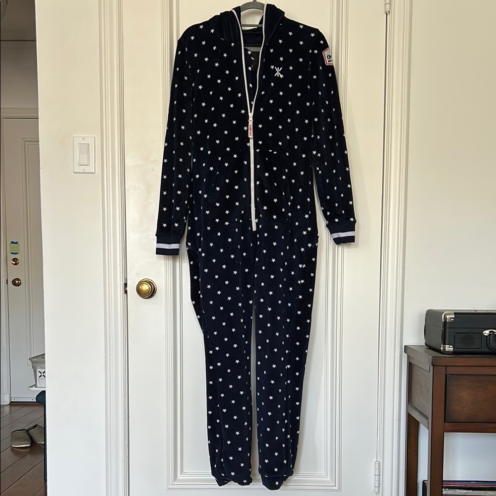 ONEPIECE Blue and White Stars Jumpsuit with Hood